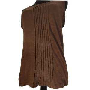 Sleeveless Pleated Tank Top Casual Brown Blouse‎ Top Size SP